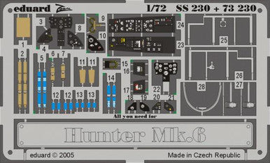 Eduard SS230 1/72 Hunter Mk..6 for Revell Photo Etch Detail Set