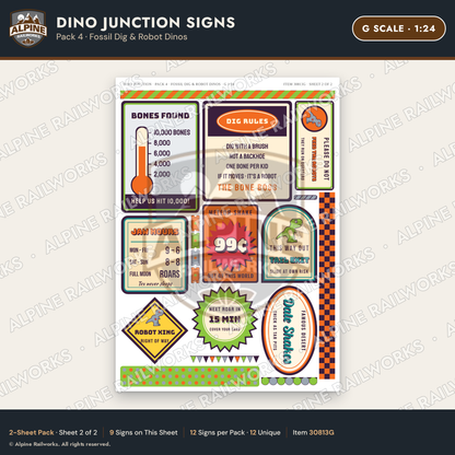 Alpine Railworks 30813G G Scale Roadside Signs - Giant Dinosaurs