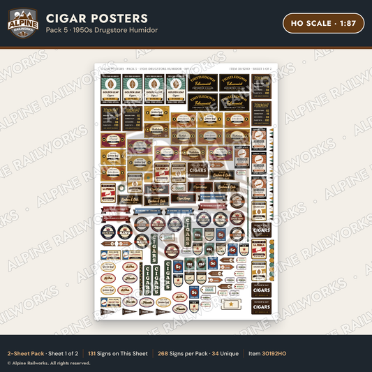 Alpine Railworks 30192HO HO Scale Cigar Posters - Drugstore Humidor