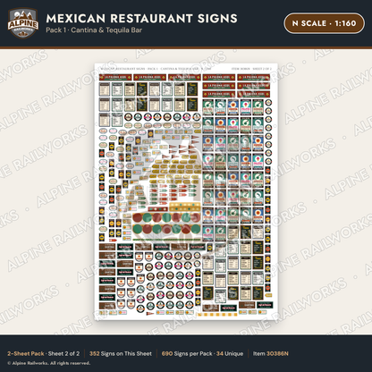 Alpine Railworks 30386N N Scale Mexican Restaurant Signs - Cantina