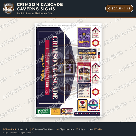 Alpine Railworks 30792O O Scale Roadside Attraction Signs - Caverns