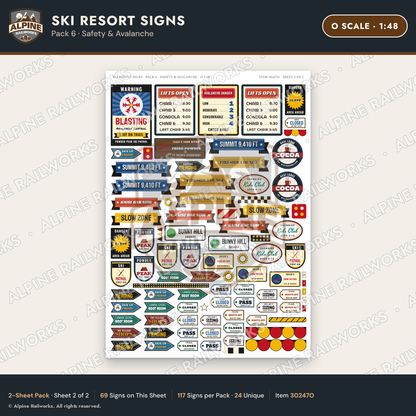 Alpine Railworks 30247O O Scale Ski Resort Signs - Safety & Avalanche