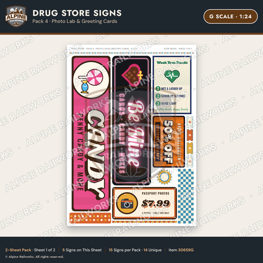 Alpine Railworks 30659G G Scale Drug Store Signs - Photo Lab