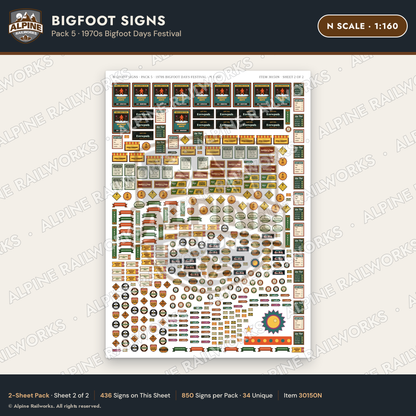 Alpine Railworks 30150N N Scale Bigfoot Signs - Bigfoot Days Festival
