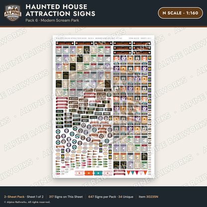 Alpine Railworks 30235N N Scale Haunted House Attraction Signs