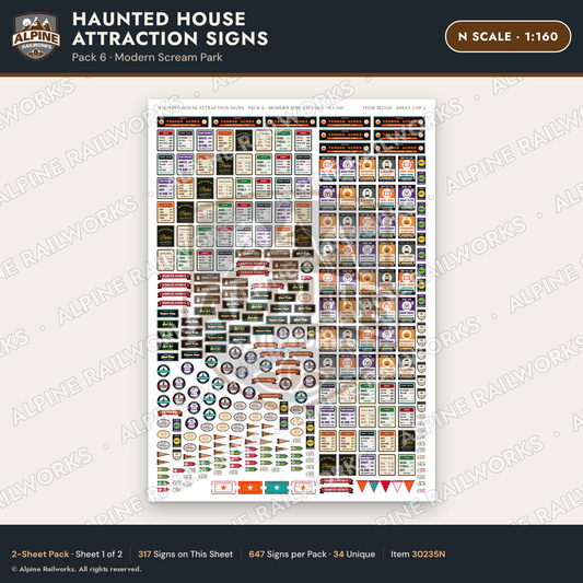 Alpine Railworks 30235N N Scale Haunted House Attraction Signs