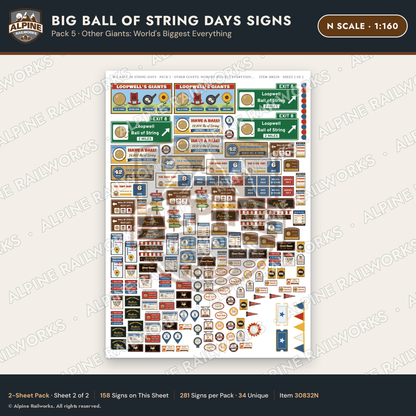 Alpine Railworks 30832N N Scale Roadside Signs - Giant Ball of Twine