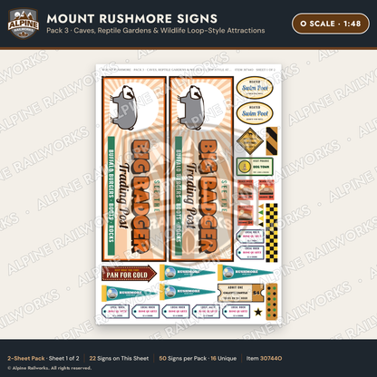 Alpine Railworks 30744O O Scale Tourist Signs - Mount Rushmore - Caves