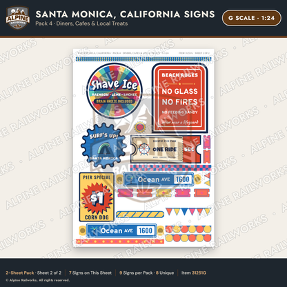 Alpine Railworks 31251G G Scale Santa Monica CA Signs - Diners & Cafes