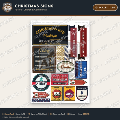 Alpine Railworks 30361G G Scale Christmas Signs - Church & Community