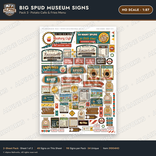 Alpine Railworks 31004HO HO Scale Roadside Signs - Potato Museum