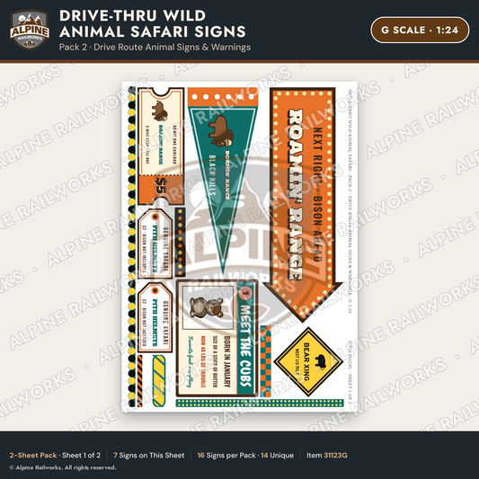 Alpine Railworks 31123G G Scale Roadside Signs - Drive-Thru Safari