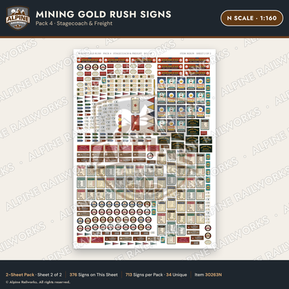 Alpine Railworks 30263N N Scale Mining Gold Rush Signs - Stagecoach