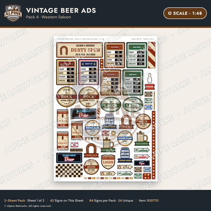 Alpine Railworks 30077O O Scale Vintage Beer Ads - Western Saloon