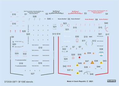 Eduard D72030 1/72 Bf 109E Stencils for SPECIAL HOBBY/TAMIYA/AIRFIX