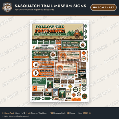 Alpine Railworks 30881HO HO Scale Roadside Signs - Bigfoot Museum