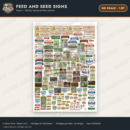 Alpine Railworks 30020HO HO Scale Feed and Seed Signs