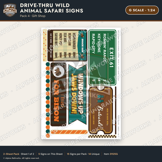 Alpine Railworks 31125G G Scale Roadside Signs - Drive-Thru Safari