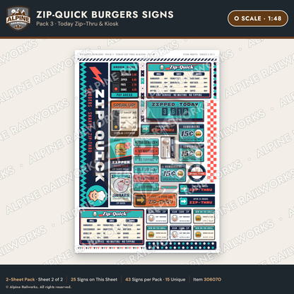 Alpine Railworks 30607O O Scale Fast Food Signs - Burger Stand