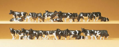 Preiser 14408 HO Scale Dairy Cows pkg(30) Holsteins (black, white)