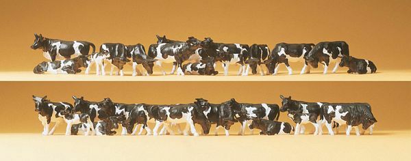 Preiser 14408 HO Scale Dairy Cows pkg(30) -- Holsteins (black, white)