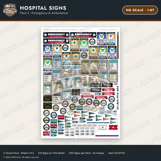 Alpine Railworks 30327HO HO Scale Hospital Signs - Emergency