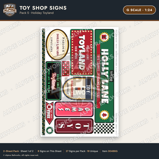 Alpine Railworks 30486G G Scale Toy Shop Signs - Holiday Toyland