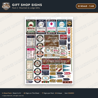 Alpine Railworks 30495O O Scale Gift Shop Signs - Mountain