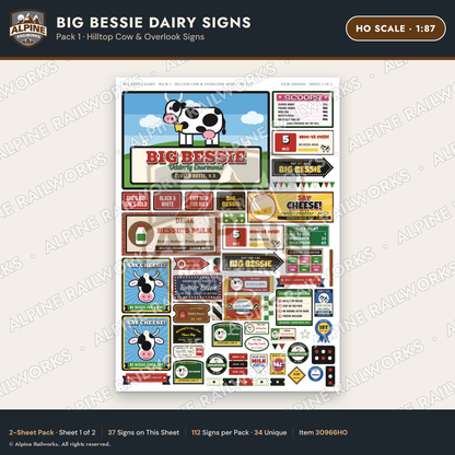Alpine Railworks 30966HO HO Scale Roadside Signs - Giant Cow Dairy