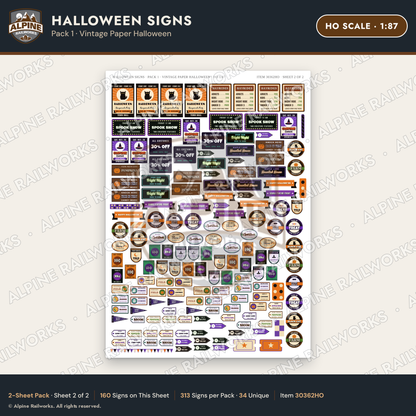Alpine Railworks 30362HO HO Scale Halloween Signs - Paper Halloween