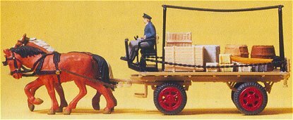 Preiser 30434 HO Scale Horse-Drawn Wagon Flatbed Wagon w/Driver