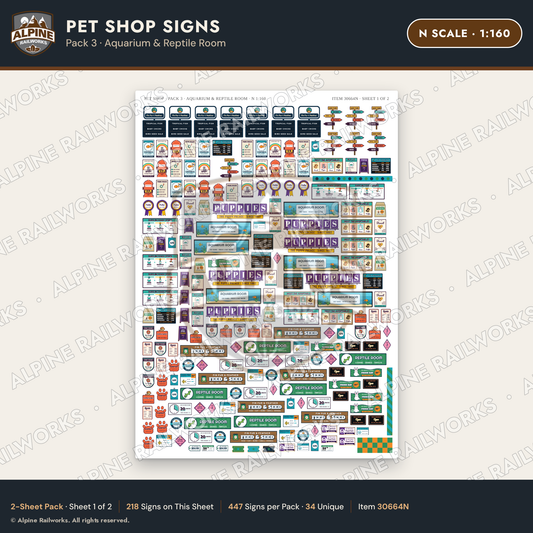 Alpine Railworks 30664N N Scale Pet Shop Signs - Aquarium