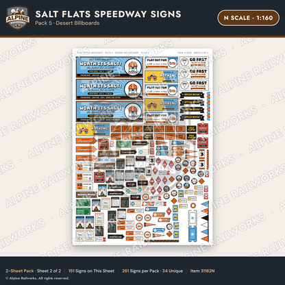 Alpine Railworks 31162N N Scale Racing Signs - Salt Flats Speedway