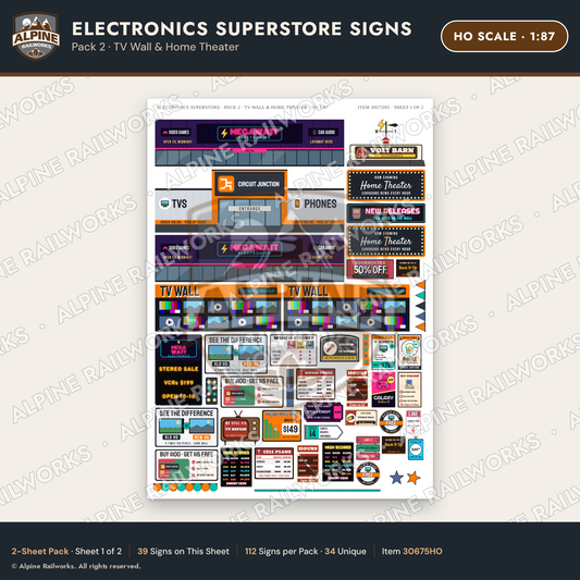 Alpine Railworks 30675HO HO Scale Electronics Superstore Signs