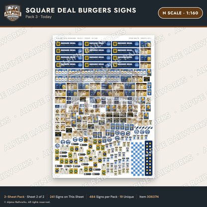 Alpine Railworks 30637N N Scale Fast Food Signs - Square Burgers