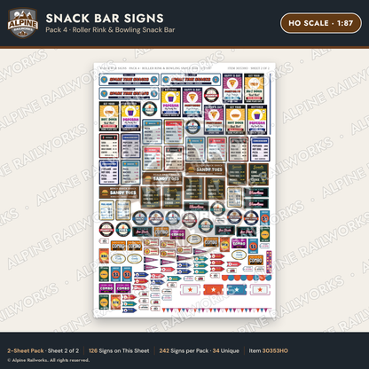 Alpine Railworks 30353HO HO Scale Snack Bar Signs - Roller Rink