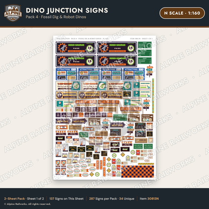 Alpine Railworks 30813N N Scale Roadside Signs - Giant Dinosaurs