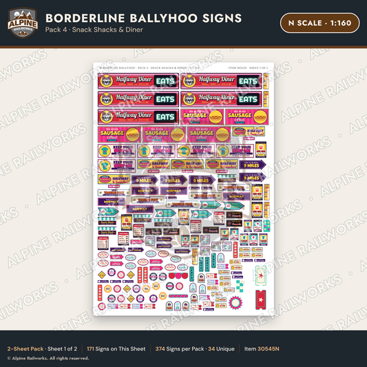 Alpine Railworks 30545N N Scale Roadside Signs - Border Tourist Stop