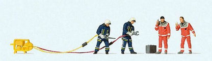 Preiser 10625 HO Scale Firemen Rescue 4 Figures w/Shears & Spreaders