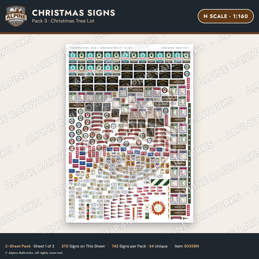 Alpine Railworks 30358N N Scale Christmas Signs - Christmas Tree Lot