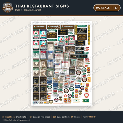 Alpine Railworks 30413HO HO Scale Thai Restaurant Signs