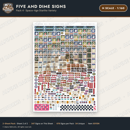 Alpine Railworks 30113N N Scale Five and Dime Signs