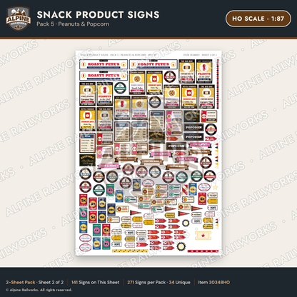 Alpine Railworks 30348HO HO Scale Snack Product Signs - Peanuts