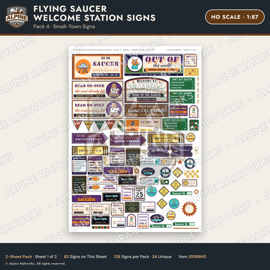 Alpine Railworks 31089HO HO Scale Roadside Signs - UFO Welcome Center