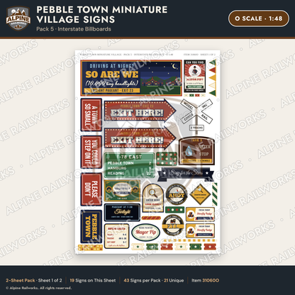 Alpine Railworks 31060O O Scale Roadside Signs - Miniature Village
