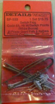 Details West 930 HO Scale Code 55 Switch Frog Set w/Plastic Railbars & Rails