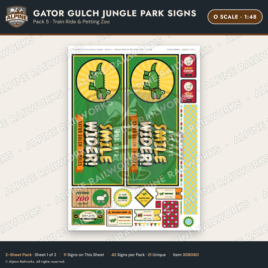 Alpine Railworks 30808O O Scale Roadside Signs - Alligator Park