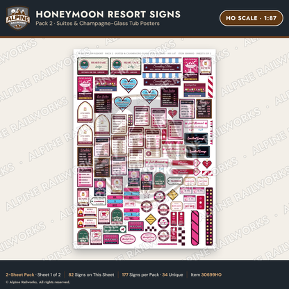 Alpine Railworks 30699HO HO Scale Honeymoon Resort Signs - Suites