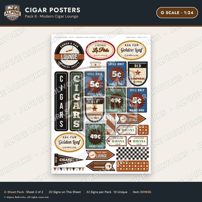 Alpine Railworks 30193G G Scale Cigar Posters - Modern Cigar Lounge