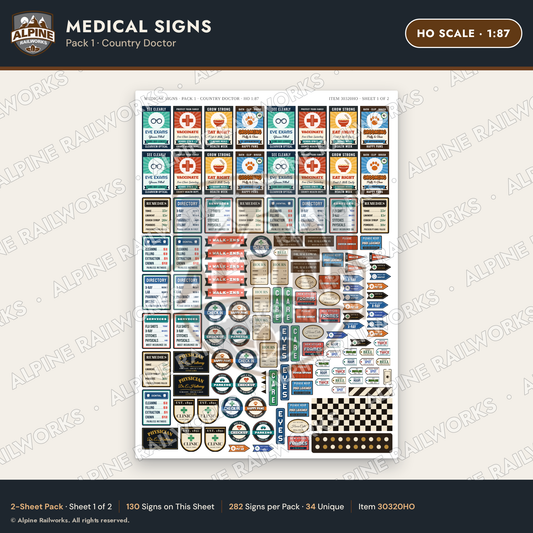 Alpine Railworks 30320HO HO Scale Medical Signs - Country Doctor